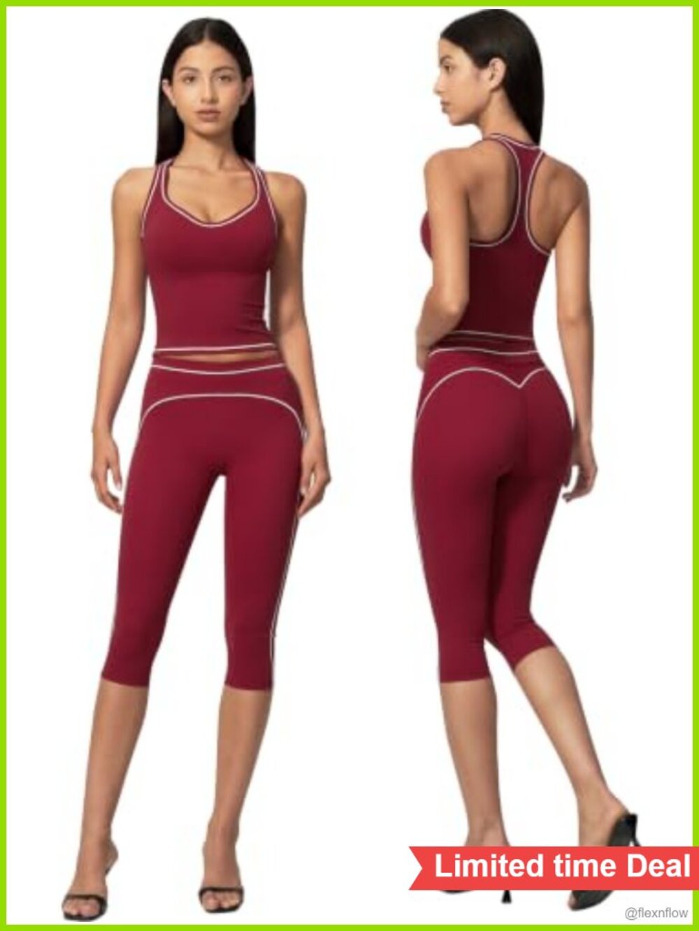 Women's Two Piece Workout Set Racerback Crop Top High Waist Capri Pants
